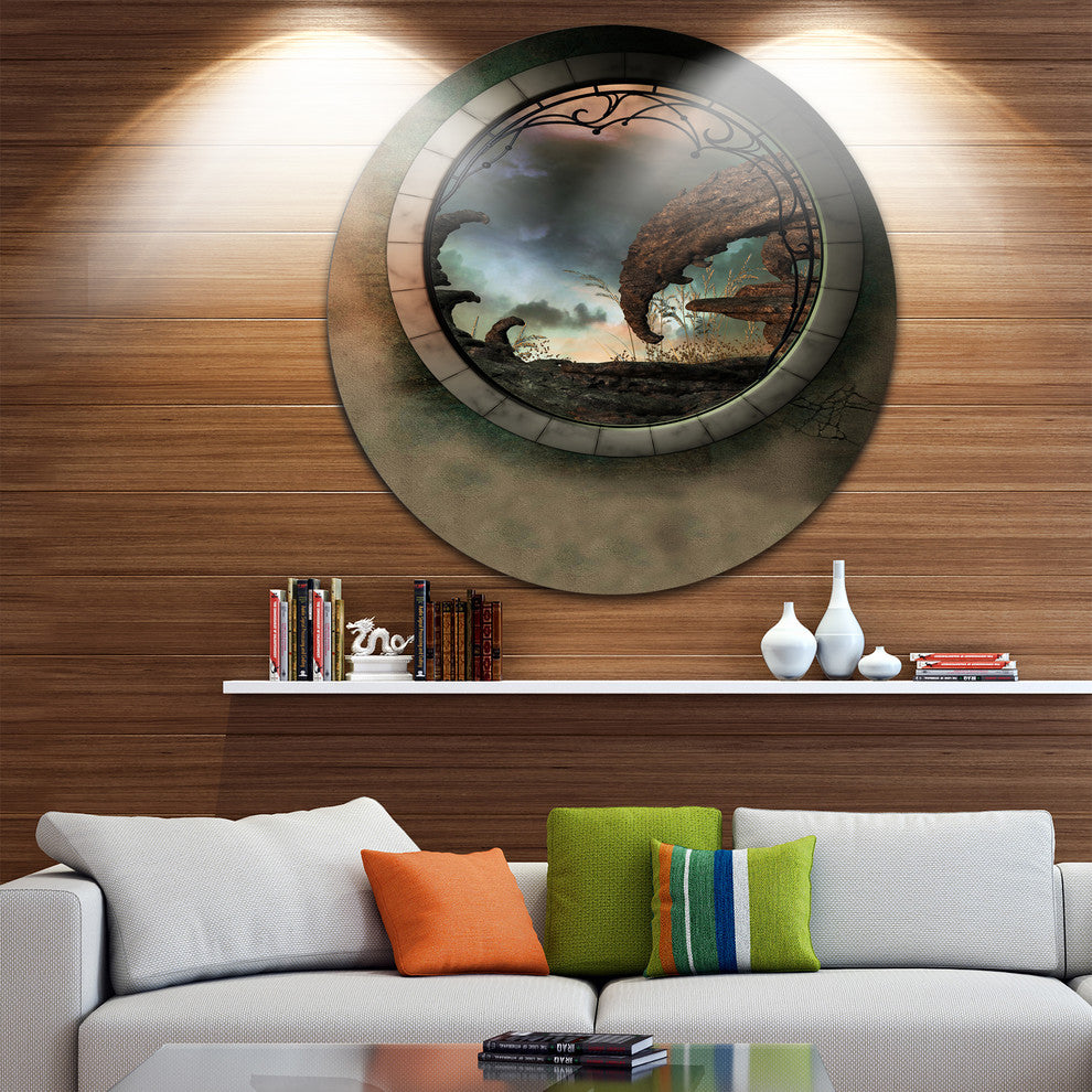 Blue Fantasy Landscape With Frame, Art Photo Disc Metal Artwork, 36"