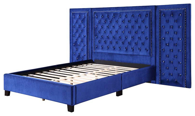 Frances Oversized Headboard Platform Bed, Blue Velvet, Queen