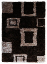 Hand Tufted Shag Polyester Area Rug Geometric Brown Beige, [Rectangle] 9'x12'