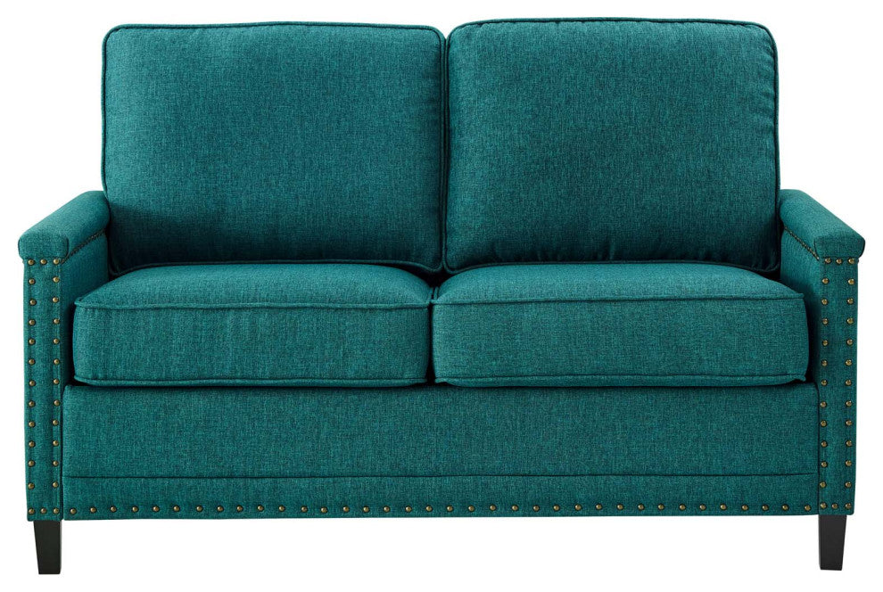 Loveseat Sofa, Fabric, Teal Blue, Modern, Living Lounge Hotel Lobby Hospitality