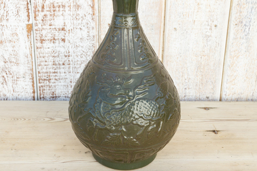 Chinese Amphora Shaped Green Vase