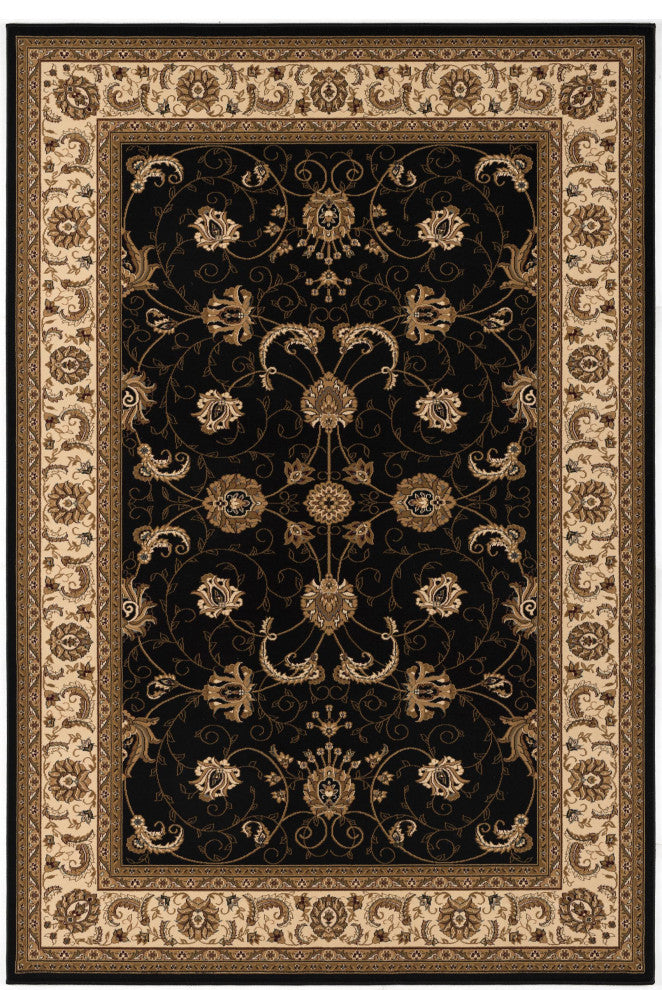 7"x9" Black and Tan Floral Vines Area Rug