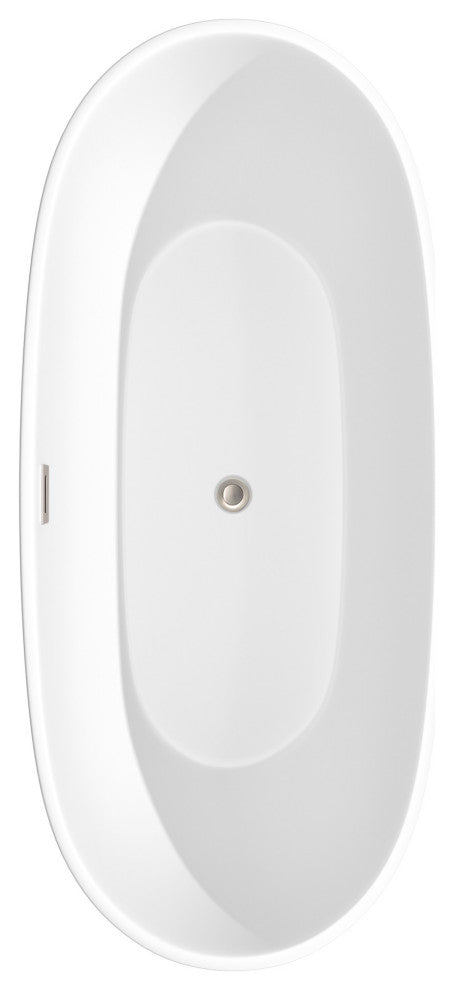 Juno 71" Freestanding Matte White Tub, Brushed Nickel Drain and Overflow Trim