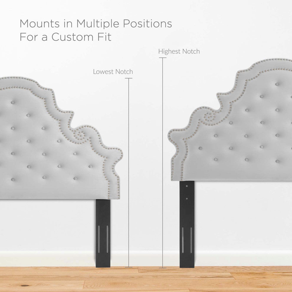 Tufted Headboard, Twin Size, Velvet, Light Gray, Modern Contemporary