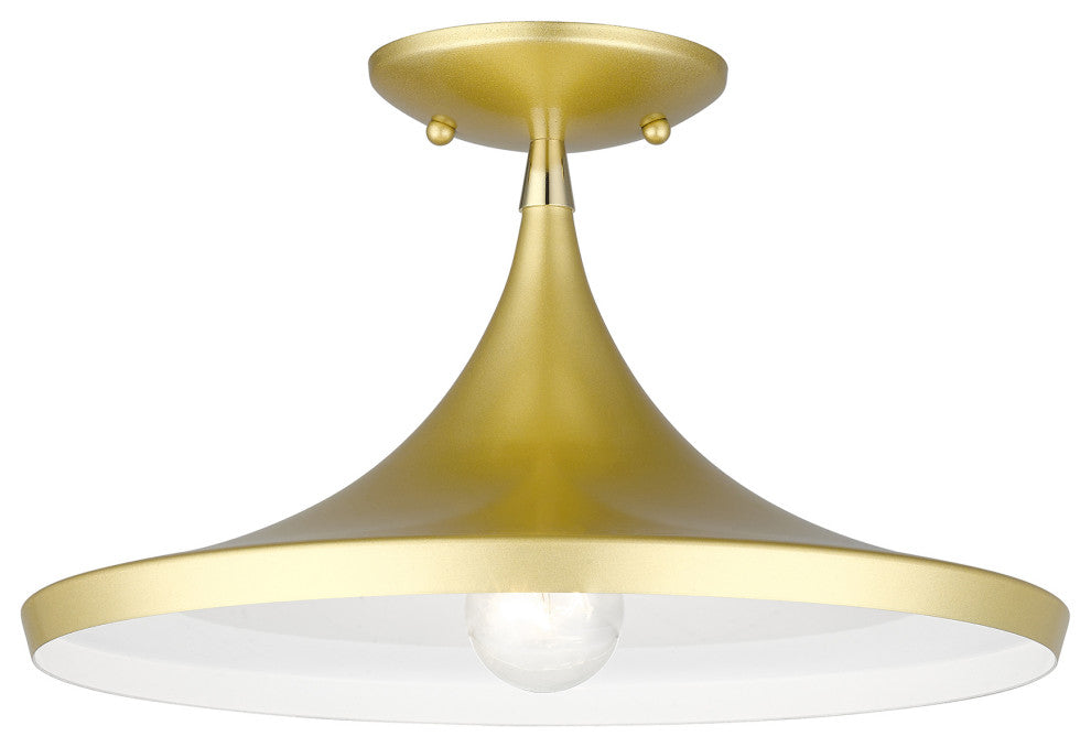 Livex Lighting Waldorf 1-Light Soft Gold Semi-Flush With Polished Brass Accents