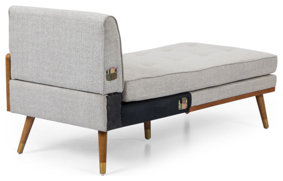Haddie Fabric Chaise Sectional, Beige and Dark Walnut