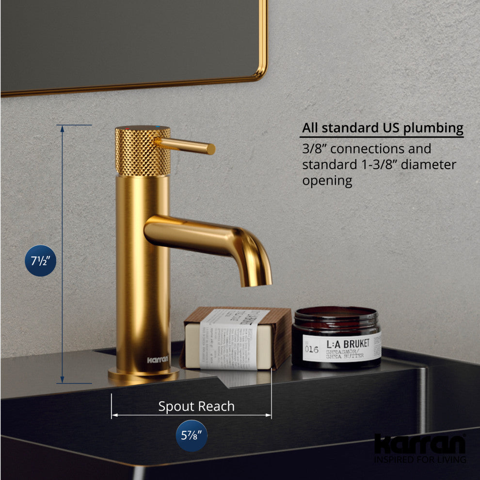 Karran 1-Handle 1-Hole Bathroom Faucet With Pop-up Drain, Gold