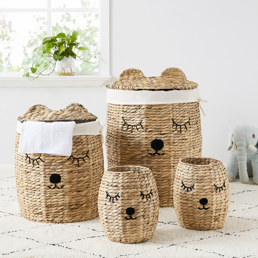 4-Piece Set Round Bear Hamper Set, Natural