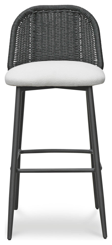 Alexa Rattan Performance Fabric Outdoor Stool, Black, Bar Stool