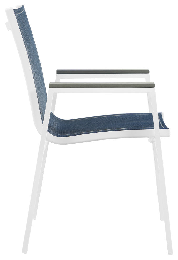 Nizuc Outdoor Patio Dining Chair (Set of 2), Navy Fabric, Light Gray Arms