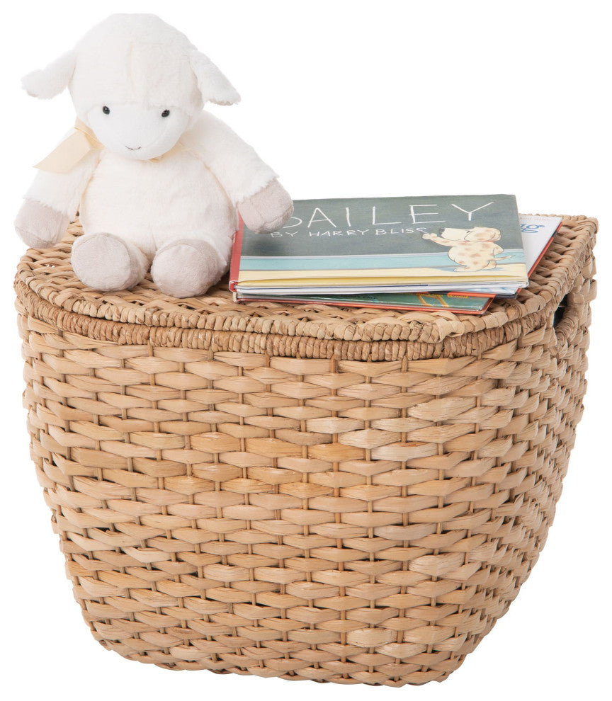 Oval Seagrass Wall Trunk, Storage Basket With Lid and Flat Backside, Natural