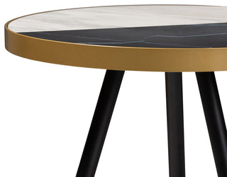 Lauro Modern Round Glossy Marble Metal End Table with Two-Tone Black Gold Legs