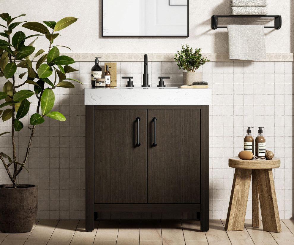 Home Living 30" Single Bathroom Vanity, Mocha Brown