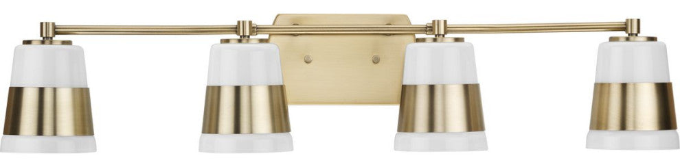 Haven Collection Four-Light Vintage Brass Opal Glass Luxe Industrial Bath Light