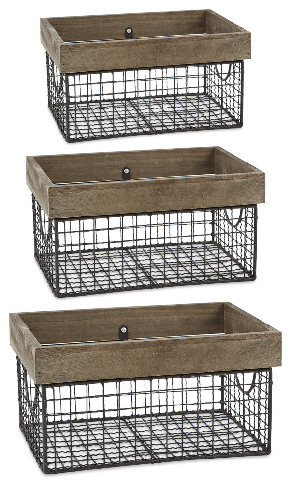 DII Asst Antique Silver Finish Farmhouse Basket (Set of 3)