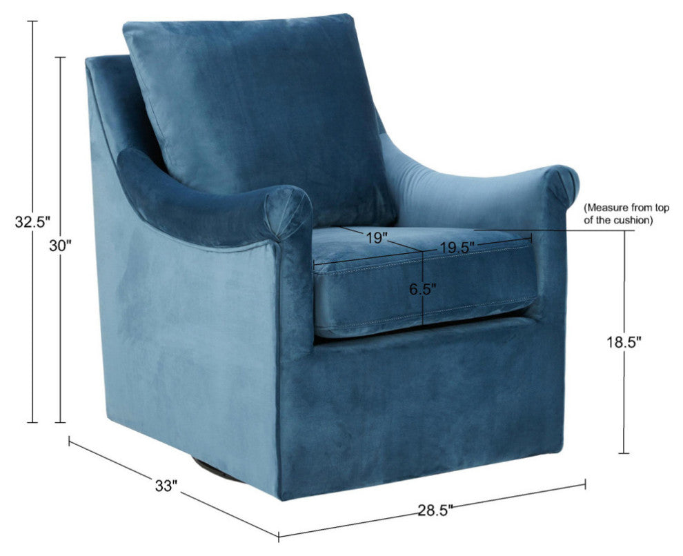 Madison Park Deanna Curved Arm Velvet Swivel Chair, Blue