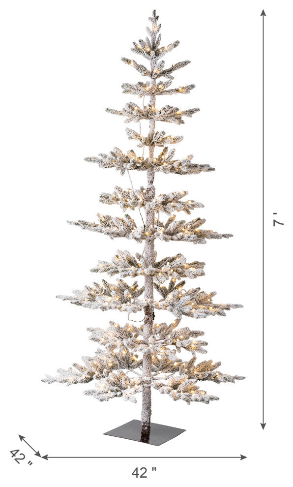 Deluxe Pre-Lit Flocked Pine Artificial Christmas Tree With 300 Warm Lights, 7ft