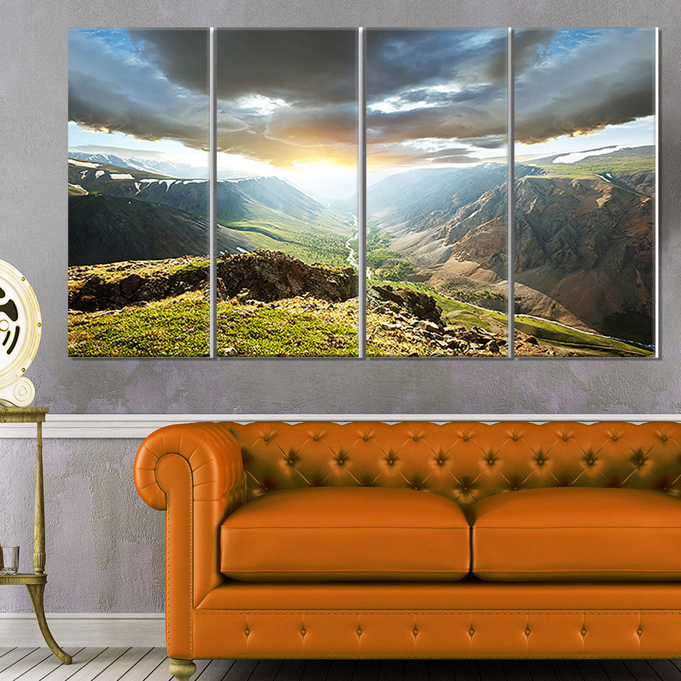 Stunning View of Sunset in Mountains, Landscape Canvas Art, 48"x28", 4 Panels
