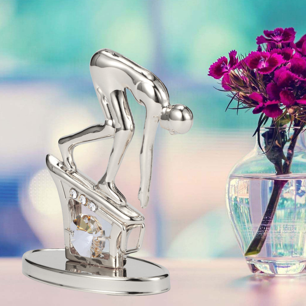 Matashi Silver Plated Surfer Figurine Embellished With Crystals, Surfing Gift