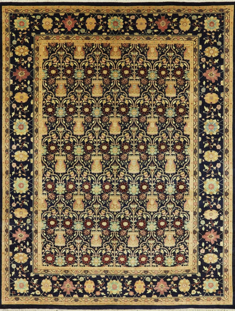 Oriental Navy Blue French Design Peshawar Rug 9'x12', W1877