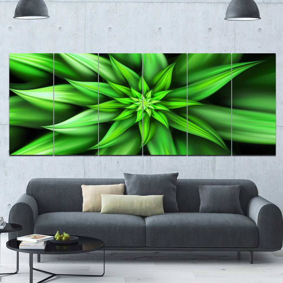 Exotic Green Flower Petals, Floral Canvas Art Print, 70"x28", 6 Panels
