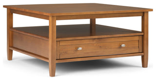 Warm Shaker Solid Wood Square Coffee Table, Light Golden Brown