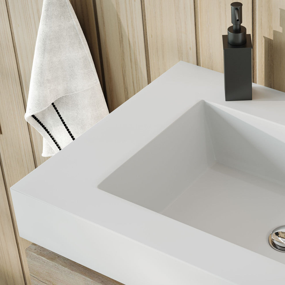 Boutique Bath Vanity, Natural Wood, 30", Single Sink, Wall Mount