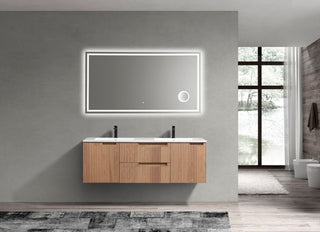 Fiore Wall Mount Modern Bathroom Vanity, Oakwood, 60", Double Sink