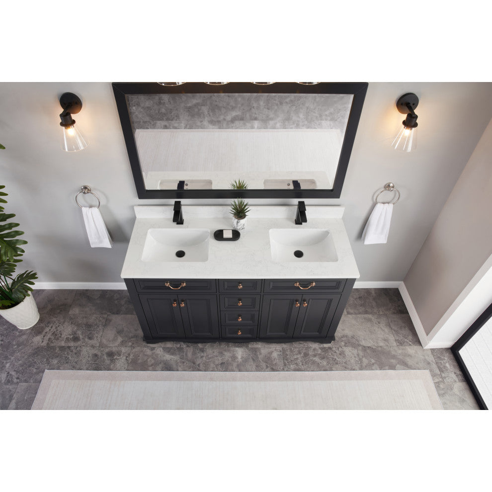 Legion Furniture WS2512 Series Bathroom Sink Vanity, Tricorn Black, 60", Artificial Stone Top, Double Sink