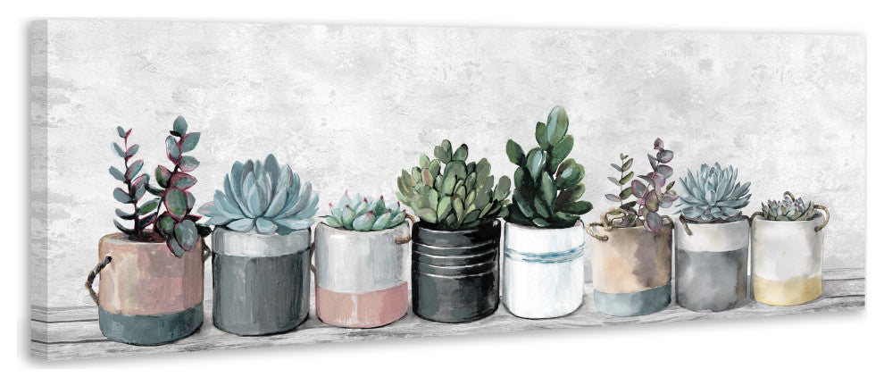 "Row of Succulents" Painting Print on Wrapped Canvas