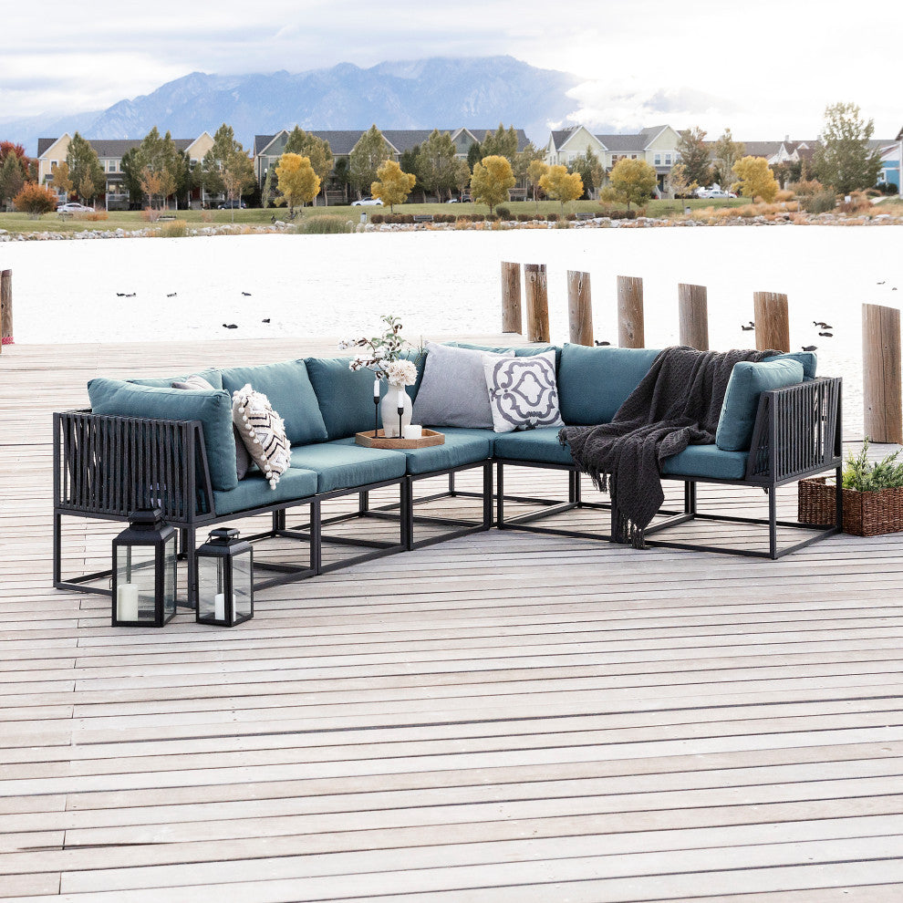 5-Piece Outdoor Cord Modular Sectional - Blue