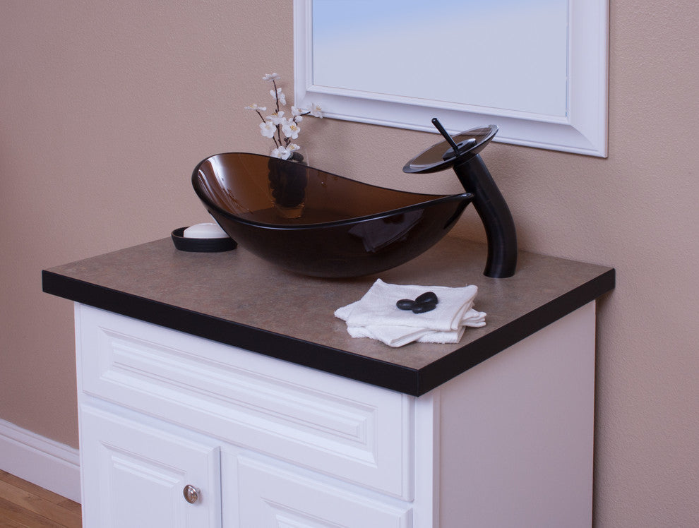 Topia Glass Vessel Sink and Faucet Set, Oil Rubbed Bronze
