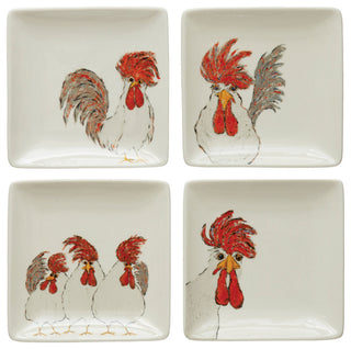 Stoneware Plate With Chicken, 4-Piece Set