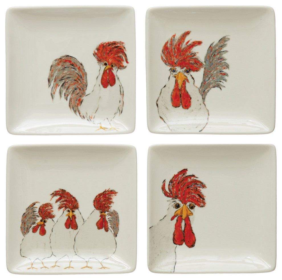 Stoneware Plate With Chicken, 4-Piece Set