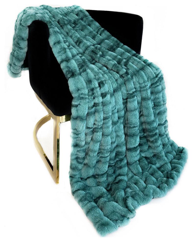 Plutus Teal Sherpa Faux Fur Luxury Throw Blanket, Throw 60"W x 84"L
