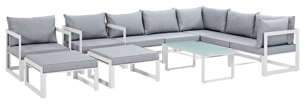 White Gray Fortuna 10 Piece Outdoor Patio Sectional Sofa Set