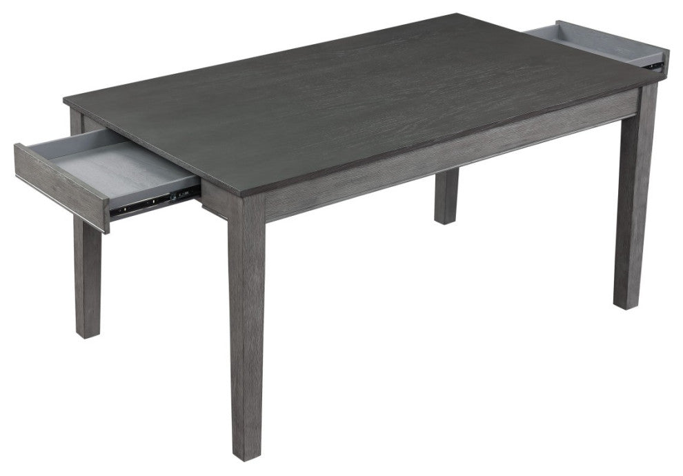 Benzara BM220887 Wooden Dining Table with 2 Drawers and Tapered Legs, Gray