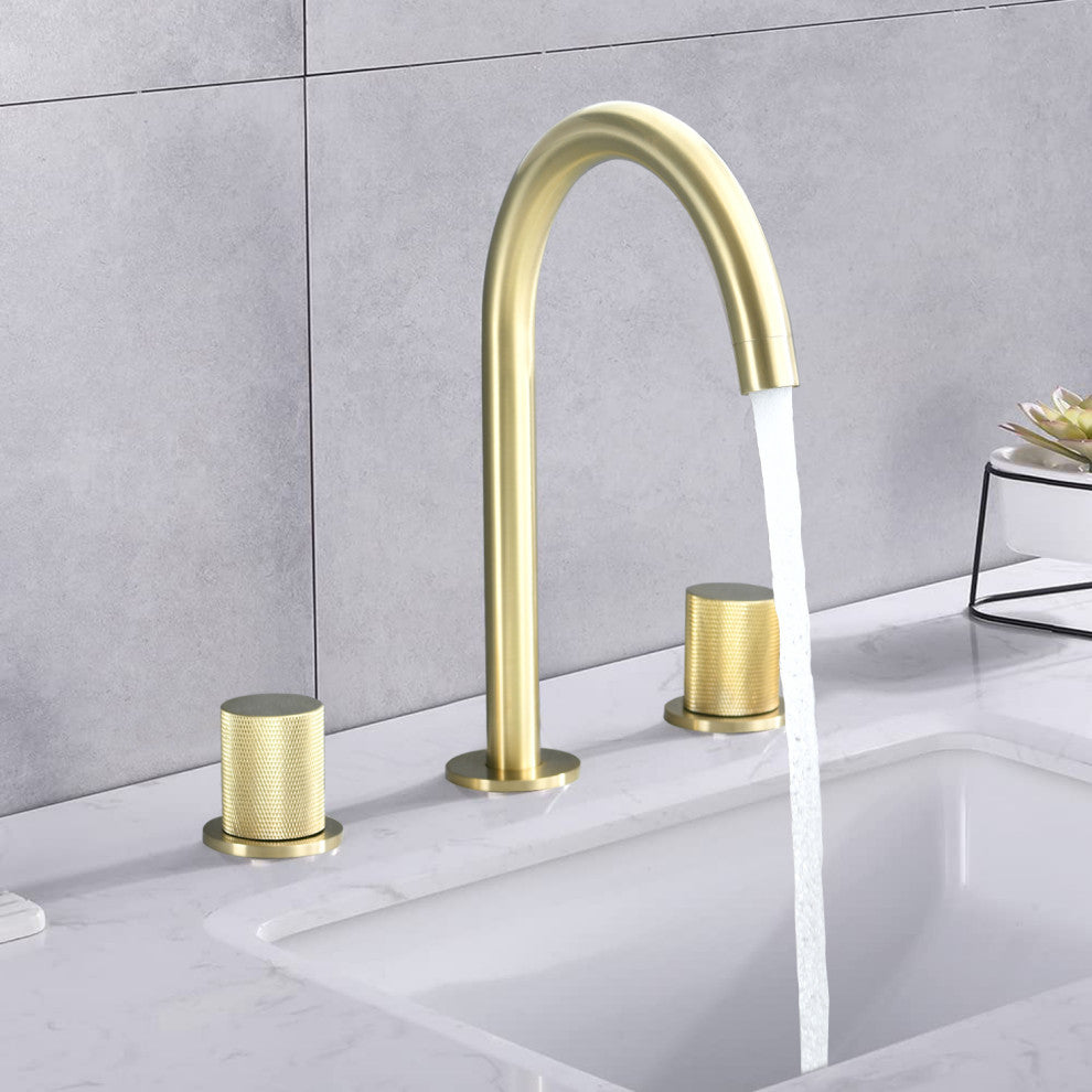 Two Handles Widespread 8" Bathroom Faucet, Brushed Gold