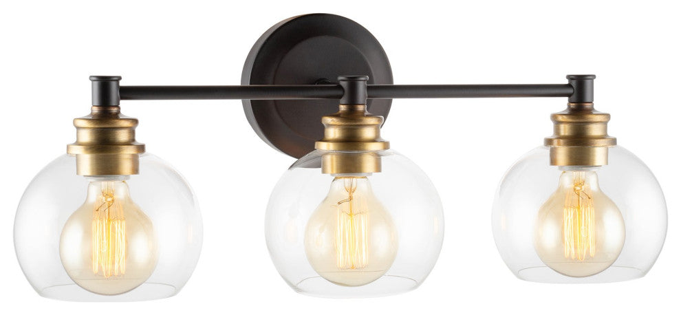 Kira Home Odette 22" Bathroom Light, Glass Globe Shades, Warm Brass Accents, Oil