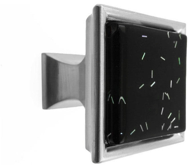 Black Iridescent Comet Crystal Glass Brushed Nickel Madison Classic Knob