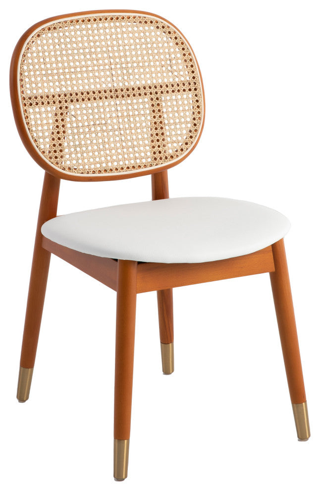 LeisureMod Holbeck Modern Dining Chair with Wood Legs and Wicker Back, White