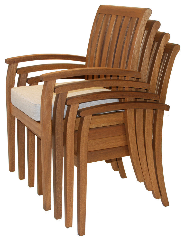 Cabos Eucalyptus Stacking Armchairs With Olefin Cushions, Set of 4