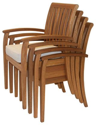 Cabos Eucalyptus Stacking Armchairs With Olefin Cushions, Set of 4