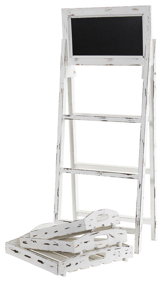 3' White Washed Farmhouse Stand with Chalkboard
