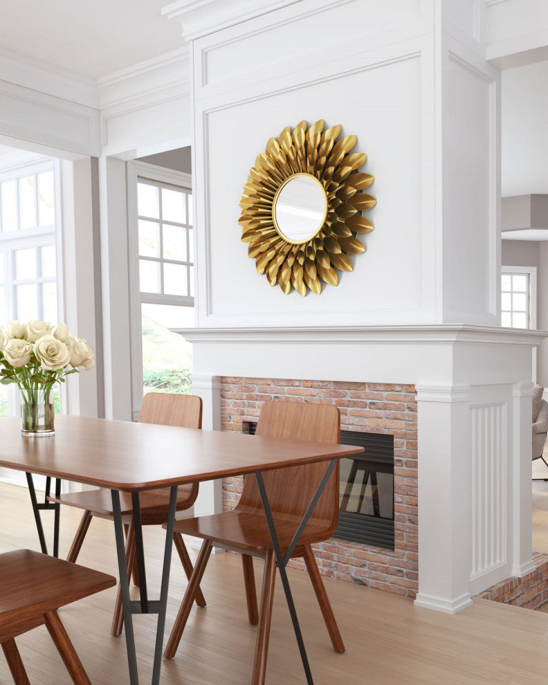 Frame Wall Mirror, Round, Aluminum, Metal, Gold, Bedroom Living