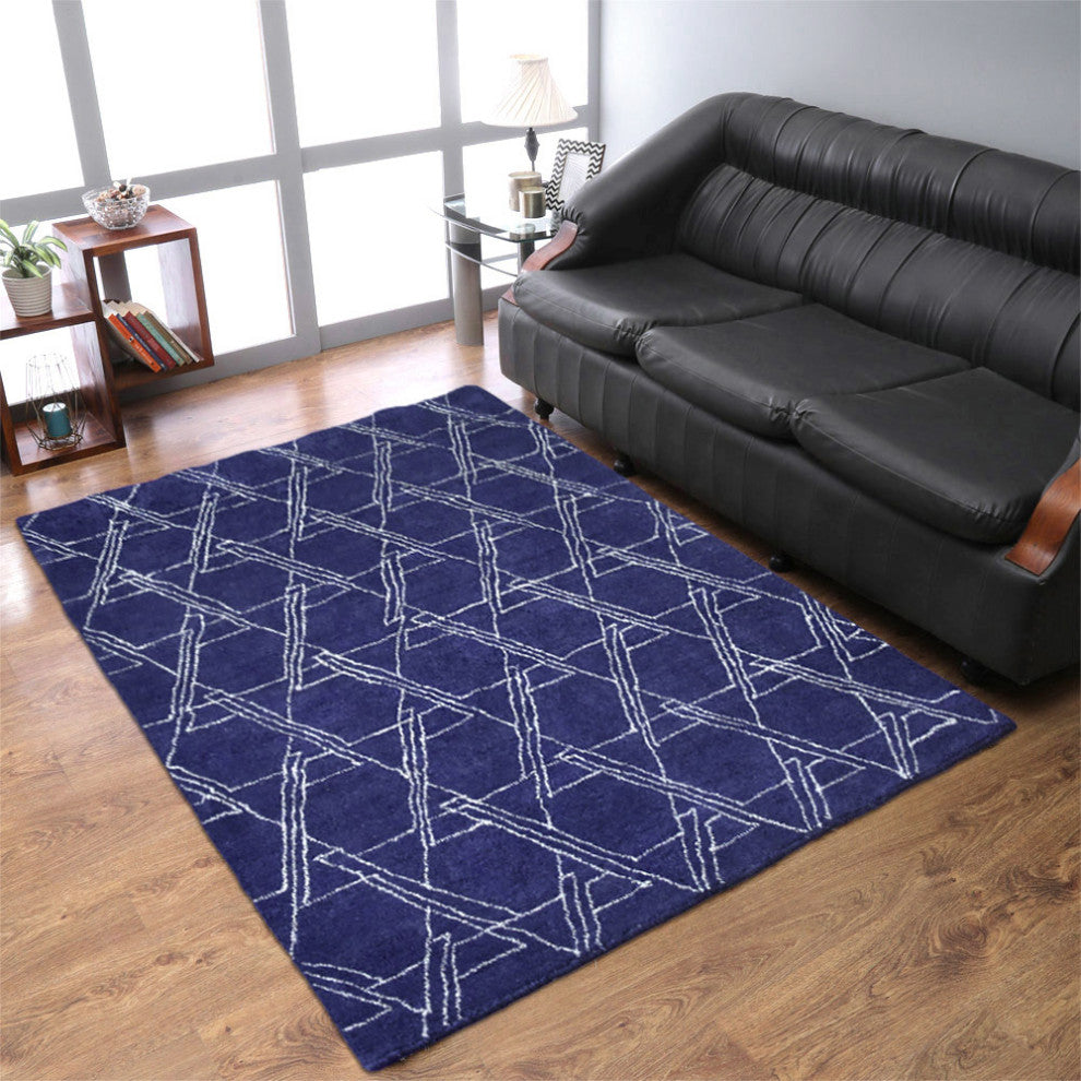 HAND KNOTTED LOOM SILK ECO-FRIENDLY RUGS-5'x8',Rectangle,Blue Beige,Contemporary