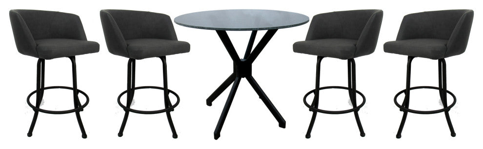 Swivel Counter Metal Pub Set - Joey Stools 26" or 30", Moonstone - Black, 30", Crackle