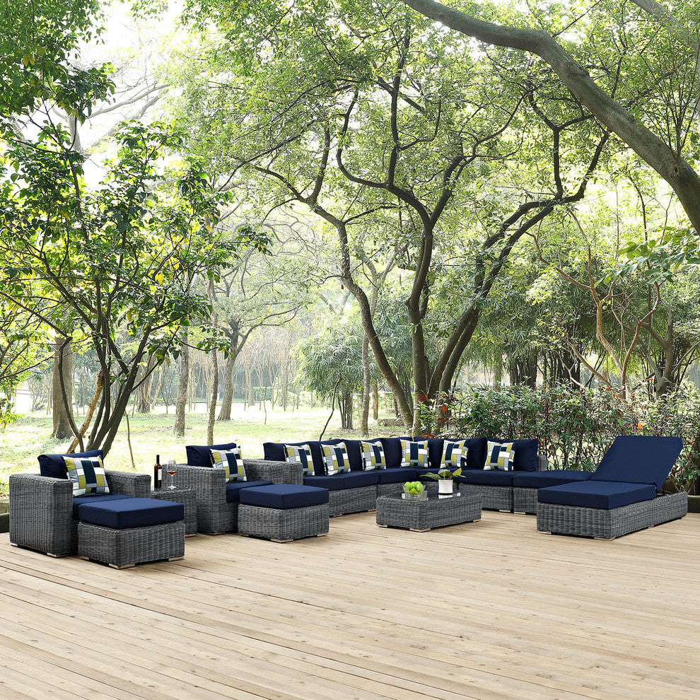 Canvas Navy Summon 12-Piece Outdoor Patio Sunbrella Sectional Set