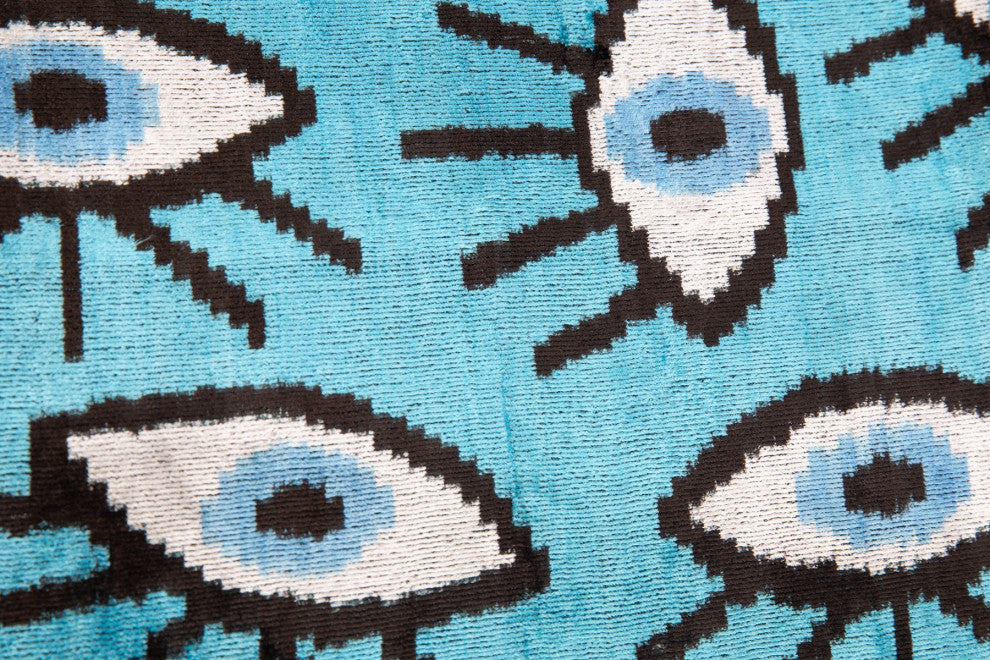 Canvello Velvet Evil Eye Pillow 16x24 Feather Down Insert Vibrant Blue Accent