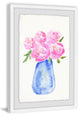 "Pink Flowers Blue Vase" Framed Painting Print, 16"x24"